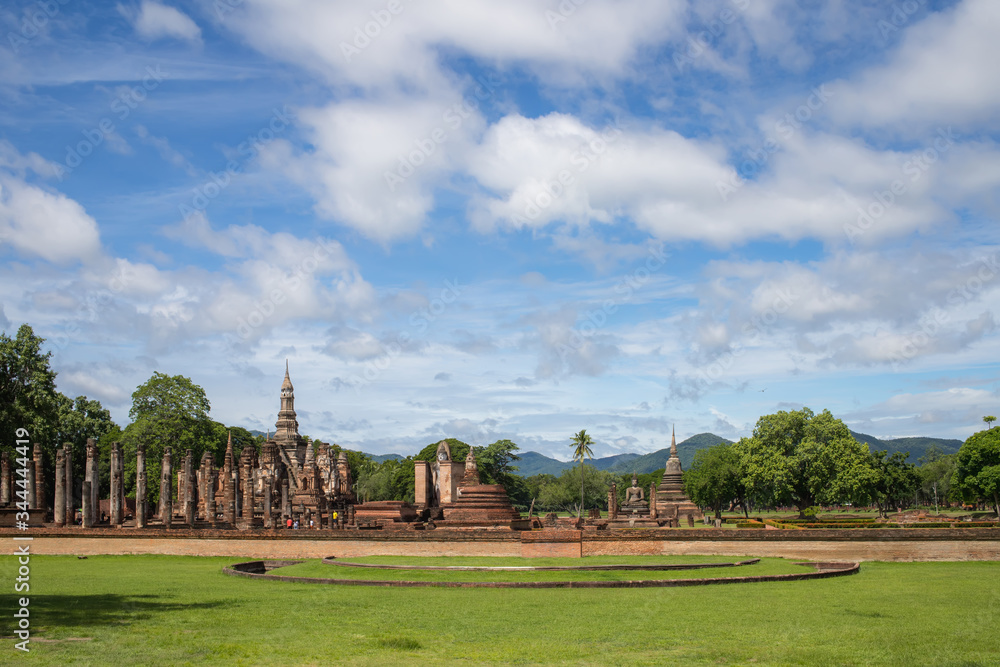 View of the sky and beautiful historic sites in Sukhothai Historical Park