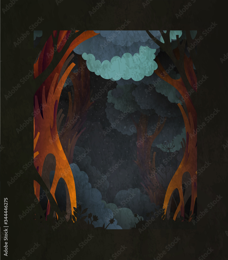 Fotografie Dark magic fairytale forest background with space for text