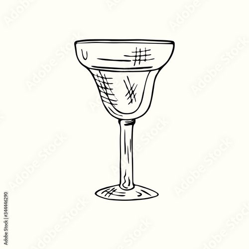 Margarita glass (welled) isolated, outline simple doodle drawing, gravure style, design element