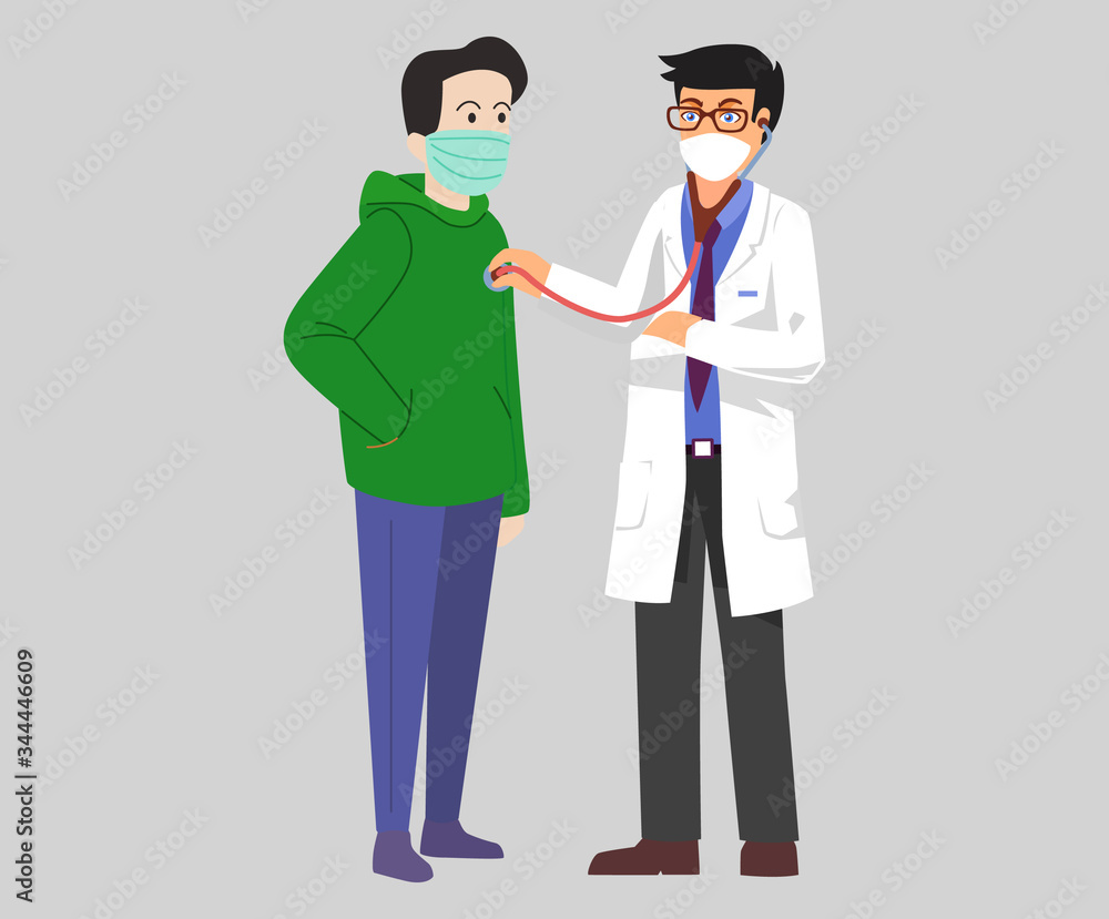 Doctor and Patient character design. Vector illustration of doctor check-up with stethoscope. Doctor and Patient character design. Vector illustration of doctor check-up with stethoscope.