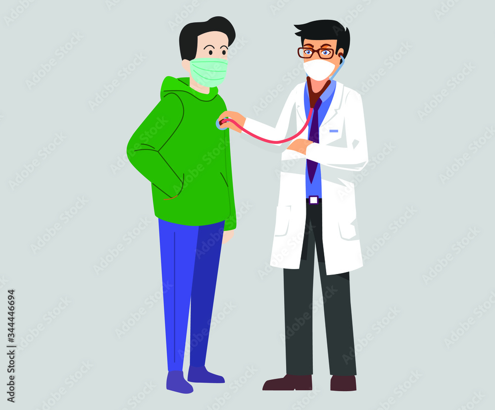Doctor and Patient character design. Vector illustration of doctor check-up with stethoscope. Doctor and Patient character design. Vector illustration of doctor check-up with stethoscope.