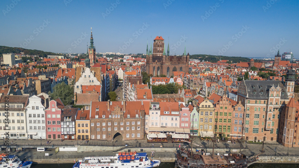 Gdansk, Poland Skyline with old houses at the Motlawa River waterfront