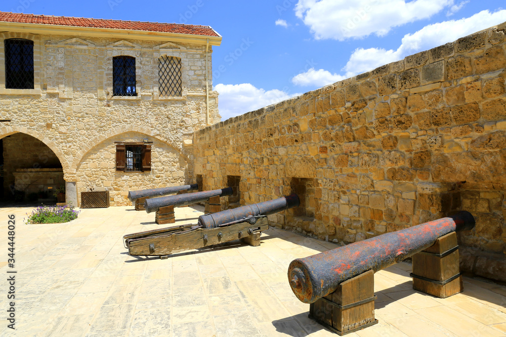 old guns in Larnaka medieval castle in Cyprus