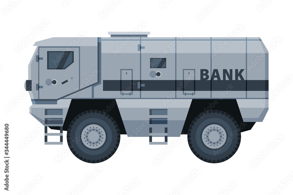Armored Cash Bank Truck, Banking, Currency and Valuables Transportation, Security Finance Service Vector Illustration