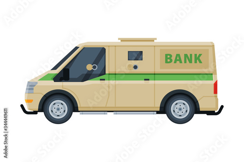 Armored Cash Van Car, Khaki Vehicle, Banking, Currency and Valuables Transportation, Bank Security Finance Service Vector Illustration