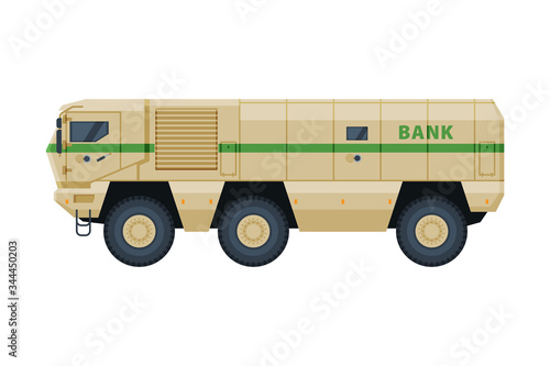 Armored Cash Truck, Currency and Valuables Transportation, Bank Security Finance Service Vector Illustration