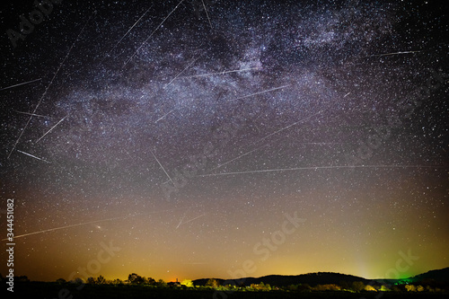 Falling stars during the April Lyrids 2020 (April 23rd). Composing of falling stars during a period of 2 hours and one 15 sec. exposure for the stars. photo