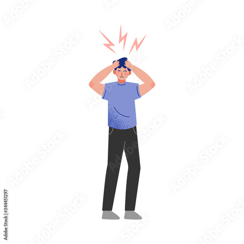 Stressed Man Holding His Head By Hands with Lightning over His Head Vector Illustration