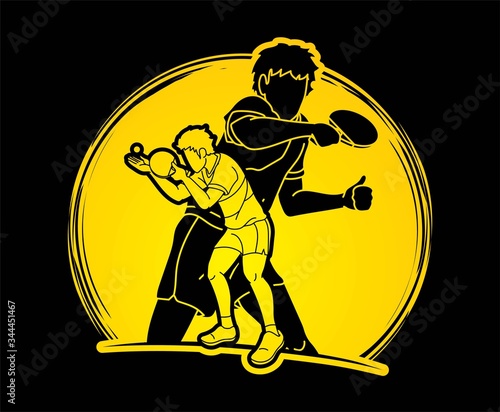 Group of Ping Pong players, Table Tennis players action cartoon sport graphic vector.