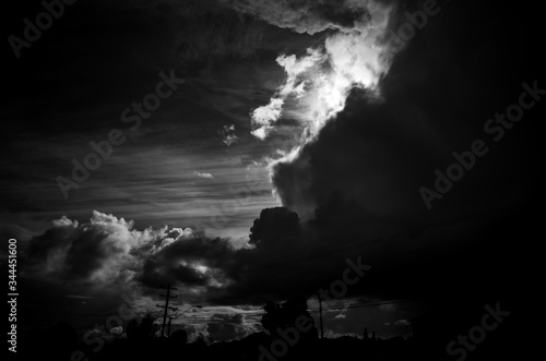 Stormy clouds in black and white