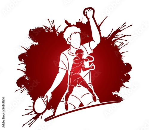 Group of Ping Pong players, Table Tennis players action cartoon sport graphic vector.