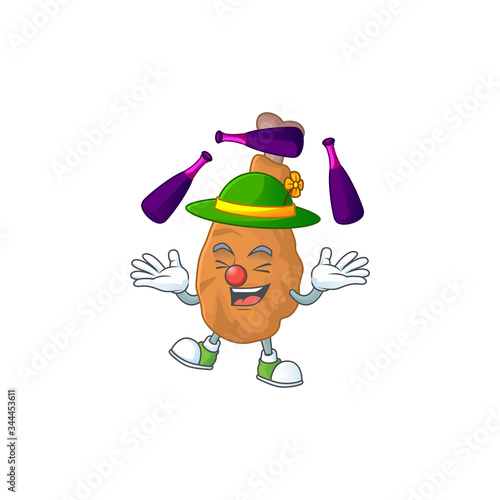 mascot cartoon style of fried chicken playing Juggling on stage
