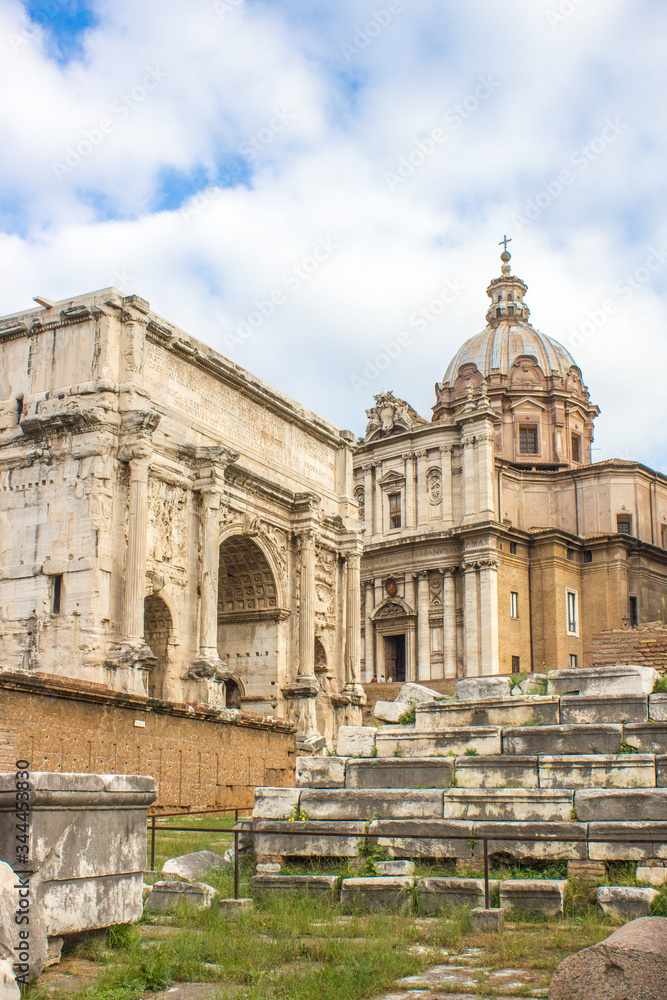 The Arch of Septimius Severus (in italian Arco di Settimo Severo) and Santi Luca e Martina Roma