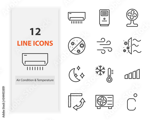 set of air condition icons, air, temperature, cool, compressor,  air purify