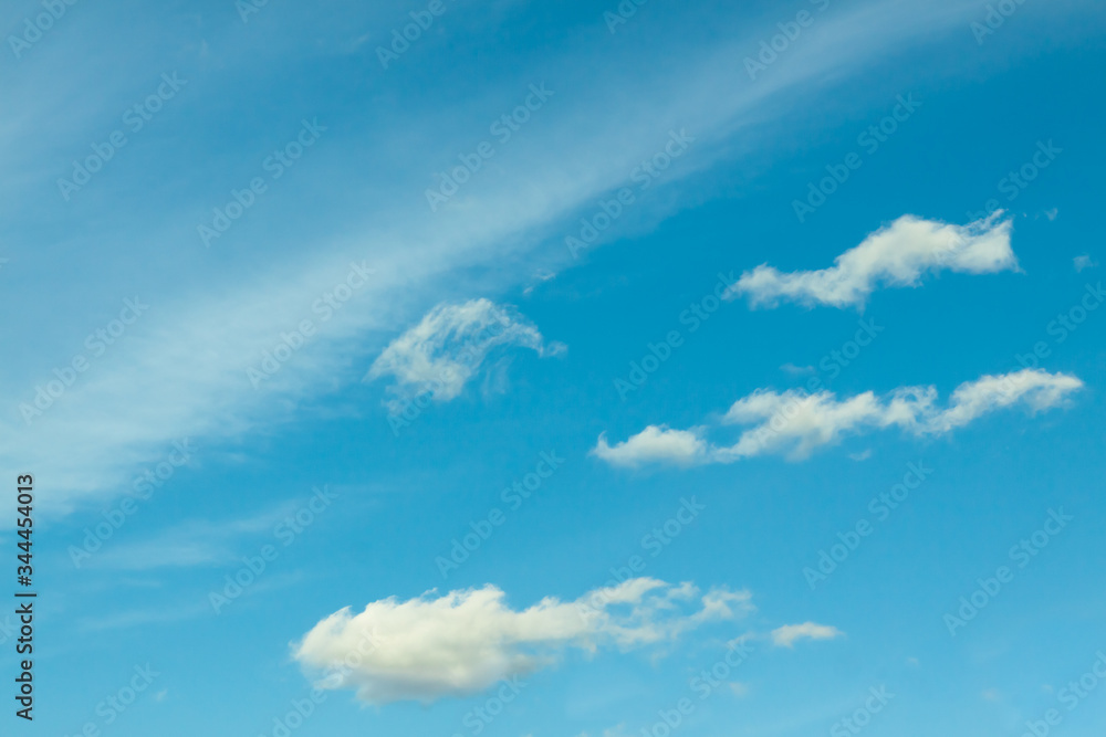 Little cumulus clouds in a blue sky. Clouds race. White and blue