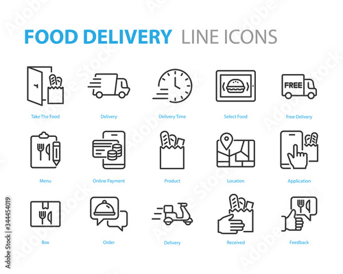 set of food delivery icons, mobile app, resturant, shopping