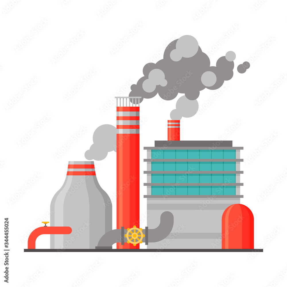 Power Refinery Plant Industrial Building with Smoking Chimneys Flat Vector Illustration Power Refinery Plant Industrial Building with Smoking Chimneys Flat Vector Illustration