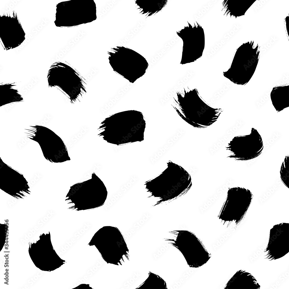 Naklejka premium Brush strokes vector seamless pattern. Black paint freehand scribbles, wavy lines, dry brush stroke texture.