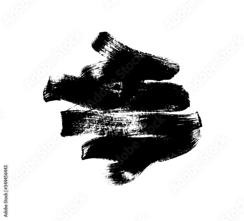 Black paint vector brush stroke isolated on white background. Vector ink illustration, dry dirty smear. Grunge paint brushstroke