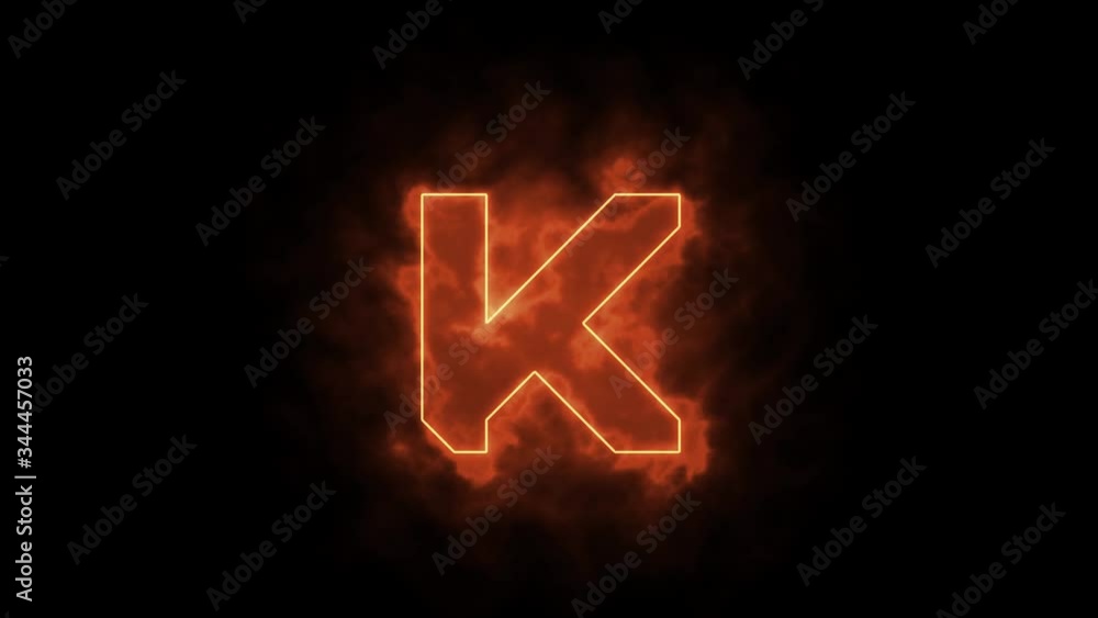 Alphabet in flames - letter K on fire - drawn with laser beam on black background Alphabet in flames - letter K on fire - drawn with laser beam on black background