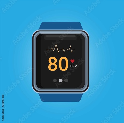smartwatch with heart beat rate check app in realistic illustration vector in blue background