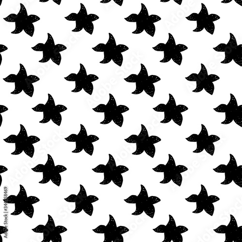 Black and white starfish seamless pattern. vector