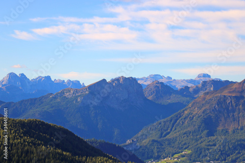 Beautiful summer landscape, fantastic alpine pass and high mountains, Dolomites, Italy, Europe. Selective focus. © Dzmitry
