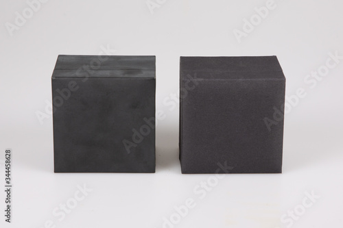 two different black blank hard cardboard box mockup for branding presentation mock up template