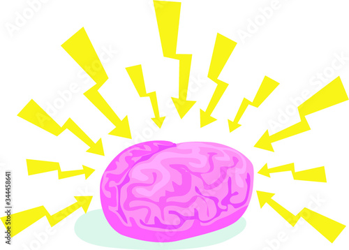 pink brain mind lightning thinking brainstorm icon isolated on white background