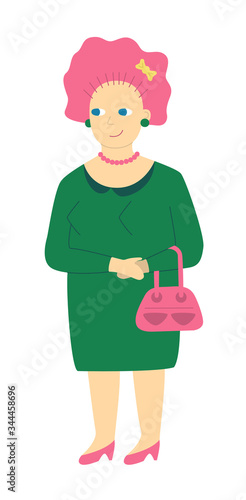 Senior lady character. Mature friendly flirty cartoon style people vector illustration.