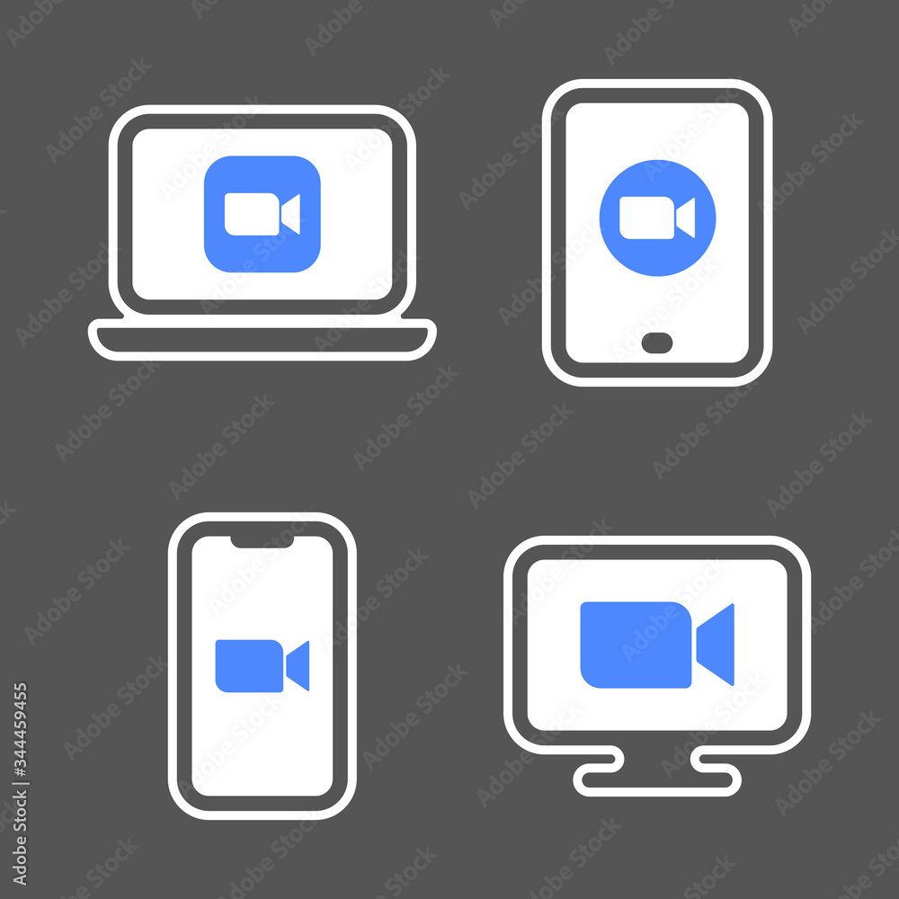 Blue camera icons - Live media streaming application for the phone, laptop, desktop and tablet pc conference video calls. EPS 10 Blue camera icons - Live media streaming application for the phone, laptop, desktop and tablet pc conference video calls. EPS 10
