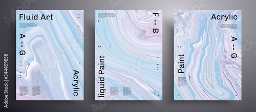 Abstract vector banner, texture set of fluid art covers. Artistic background that applicable for design cover, poster, brochure and etc. Blue, white and pink universal trendy painting backdrop