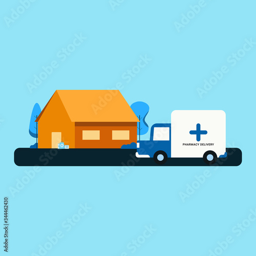 delivery medicine to your home by truck. Flat illustration EPS.10