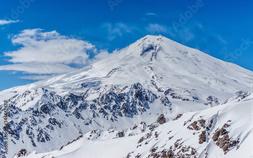 snowy mountain peaks Elbrus mountain landscape © Alex