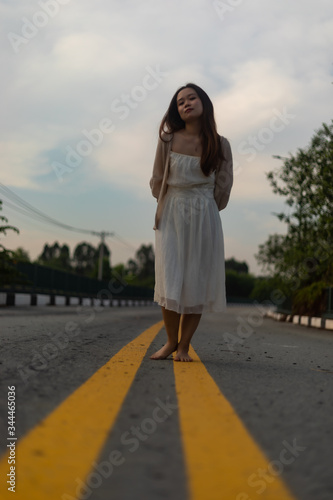 A Vietnamese woman with black hair in Vietnam 