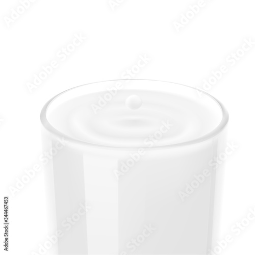 Glass with realistic milk splashes and drops. Vector illustration isolated on white background. Ready for your design. EPS10.	