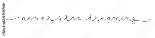 NEVER STOP DREAMING black vector monoline calligraphy banner with swashes