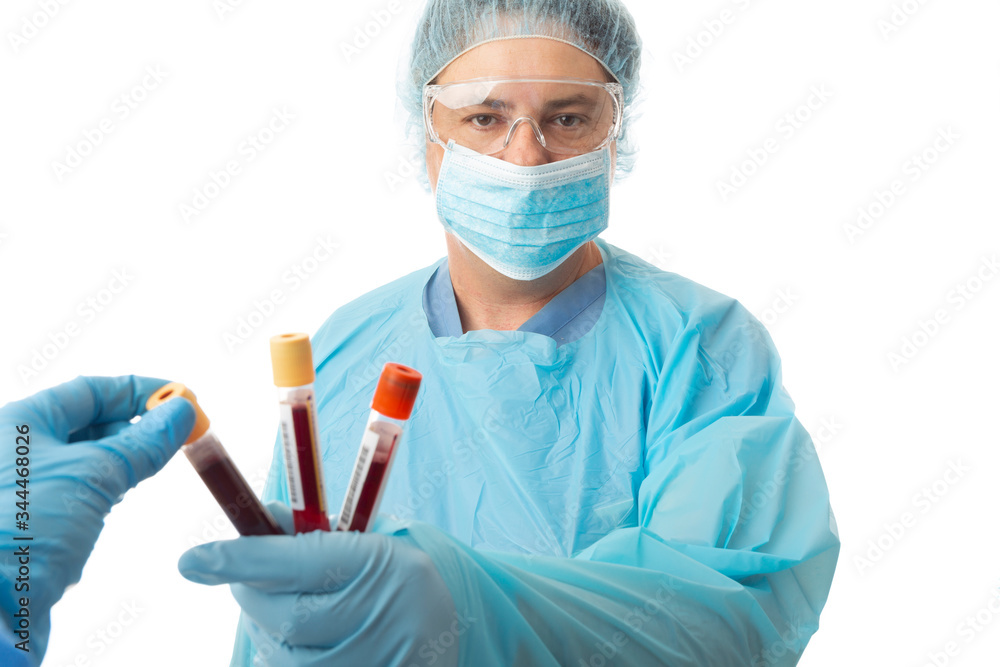 Pathologists with blood samples for testing Pathologists with blood samples for testing