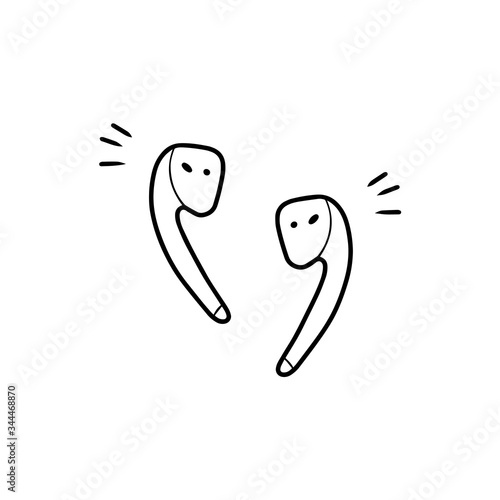 Doodle-style wireless headphones isolated on a white background. Vector icon for headphones. Outline image of the device for listening to music.