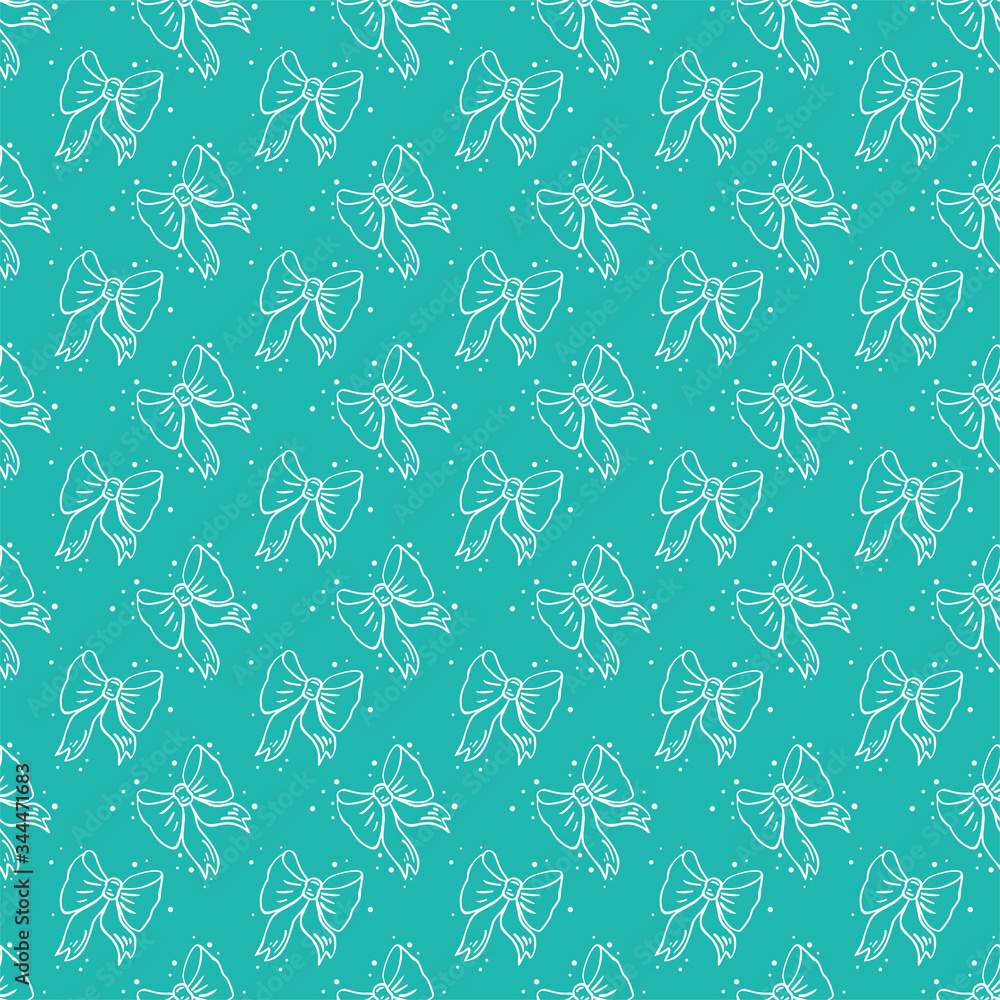 Seamless pattern with bows and polka dots. Cute  blue vintage background.