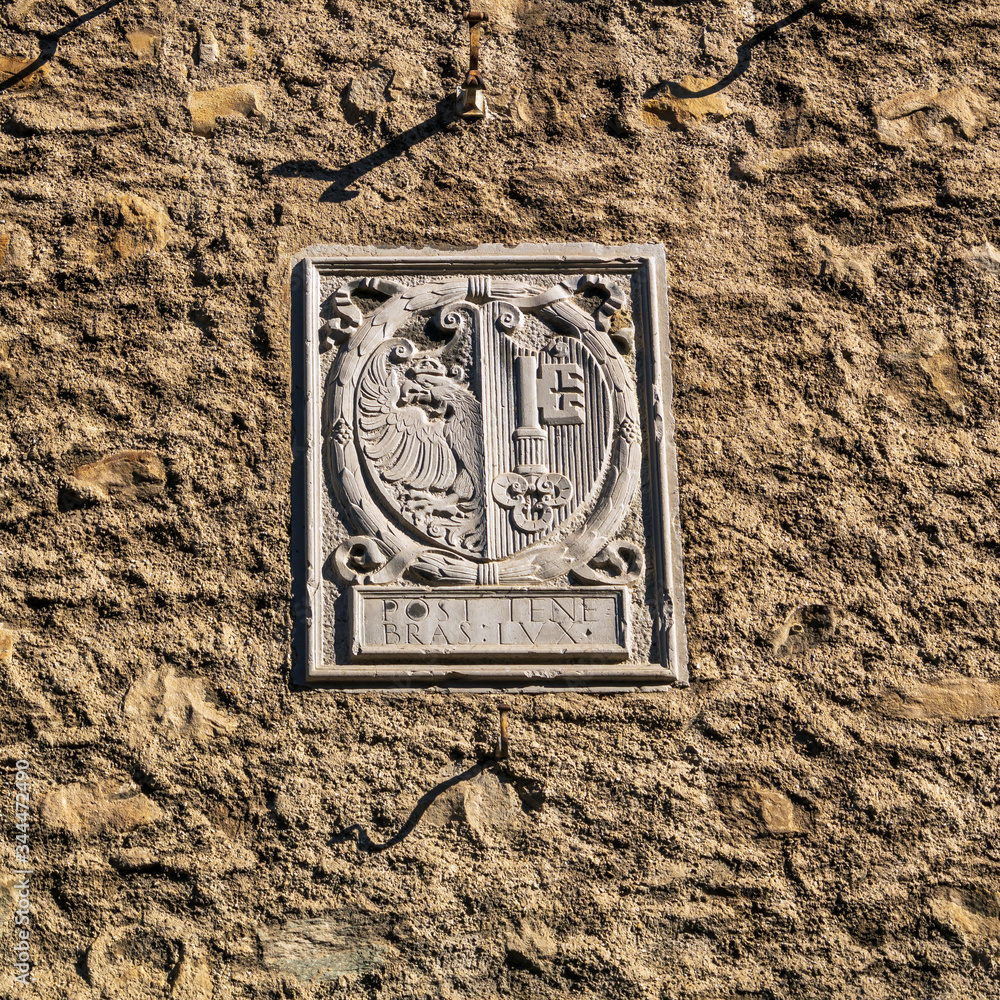 Old sign with city coat of arms, Geneva, Switzerland