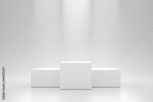 Murais de parede Winner podium and blank stand on pedestal background with spotlight product shelf
