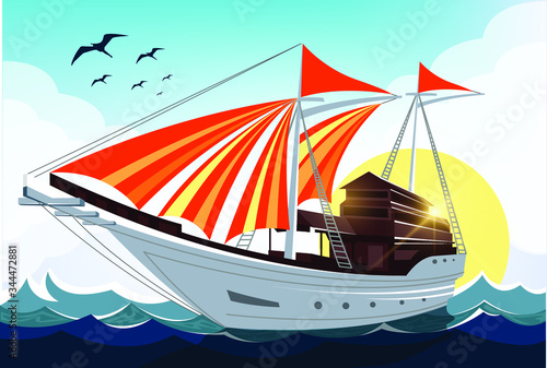 World Maritime Day Backgrund. Large ship sailing on the ocean.
