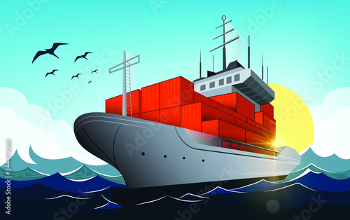 World Maritime Day Backgrund. Large ship sailing on the ocean.