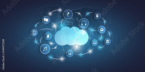 Cloud Computing Technology Design Concept with Icons - Digital Network Connections, Internet Services