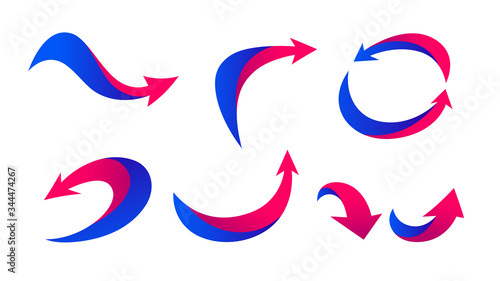 Red blue curved arrow set