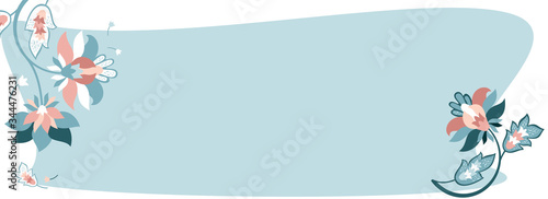 Abstract background with a frame. Banner for social media, website. Floral ornament with blue backdrop.