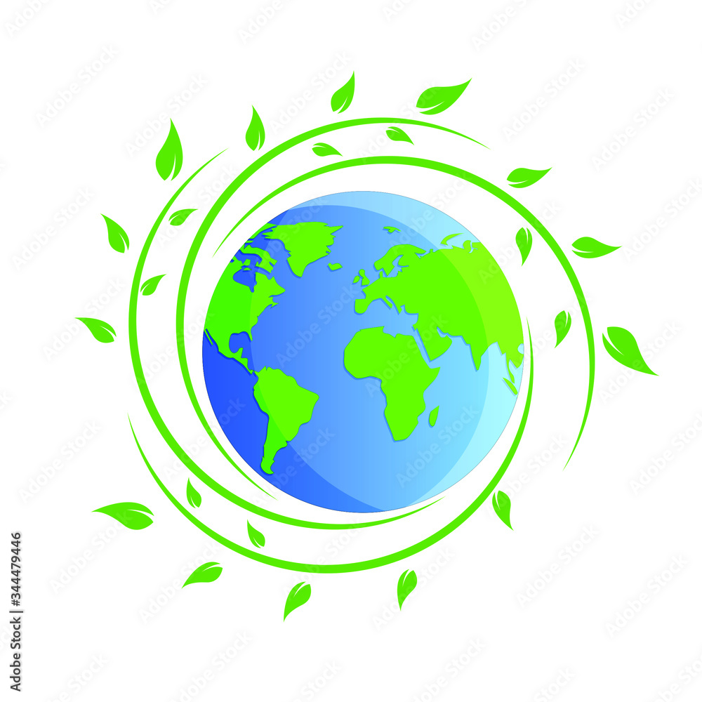 Earth Day vector Illustration with leaves around it with White Background