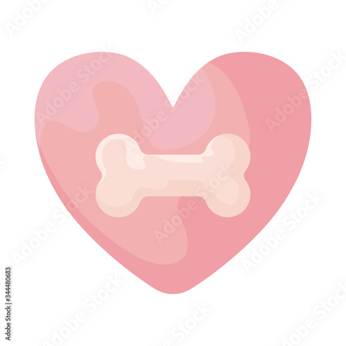 pink heart with bone on white background