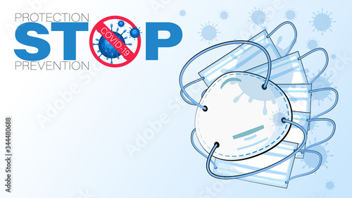 Medical mask. Viral protection, prevention. Stay at home. Poster, background.